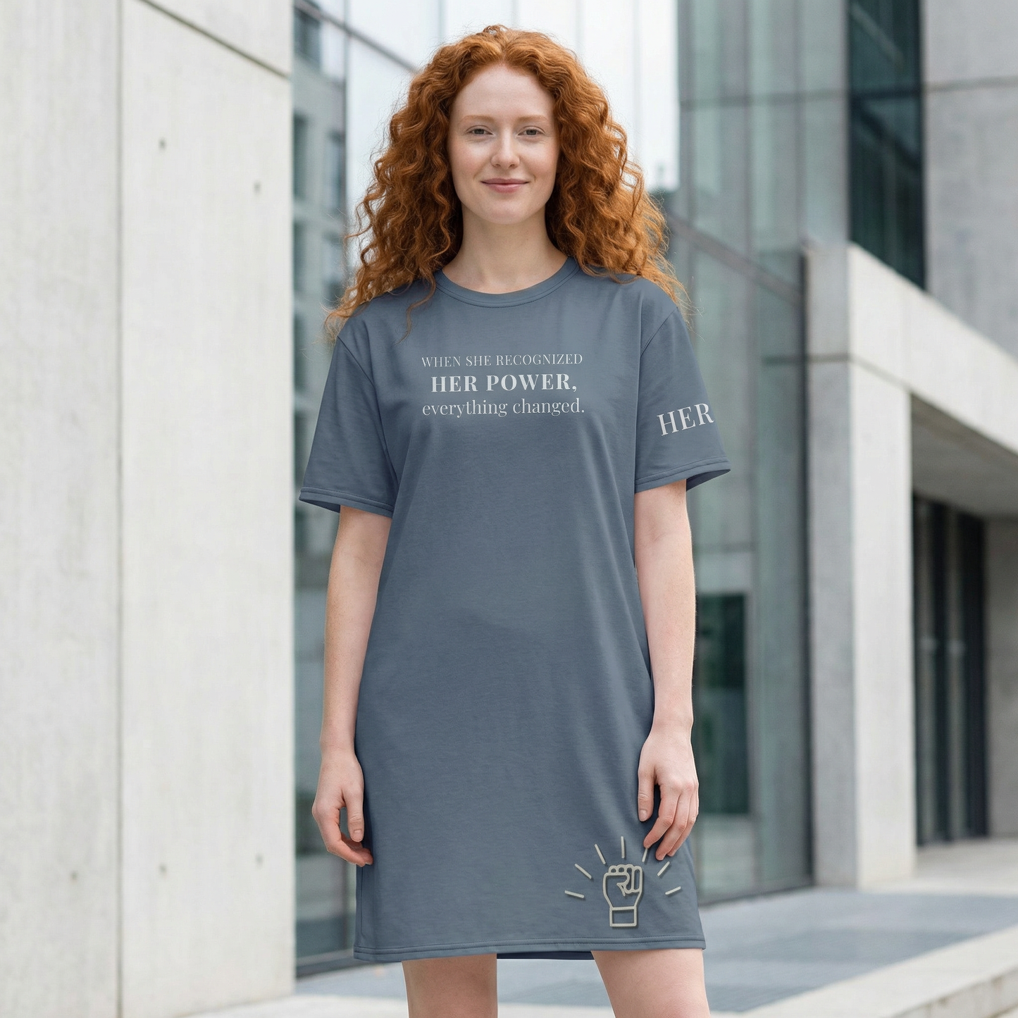 When She Recognized Her Power T-Shirt Dress – Oversized Empowerment Streetwear