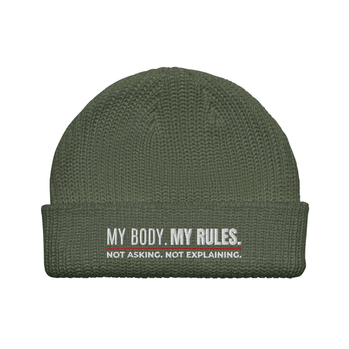 My Body My Rules Beanie – Fisherman Style Ribbed Knit Hat | Unisex Winter Accessory