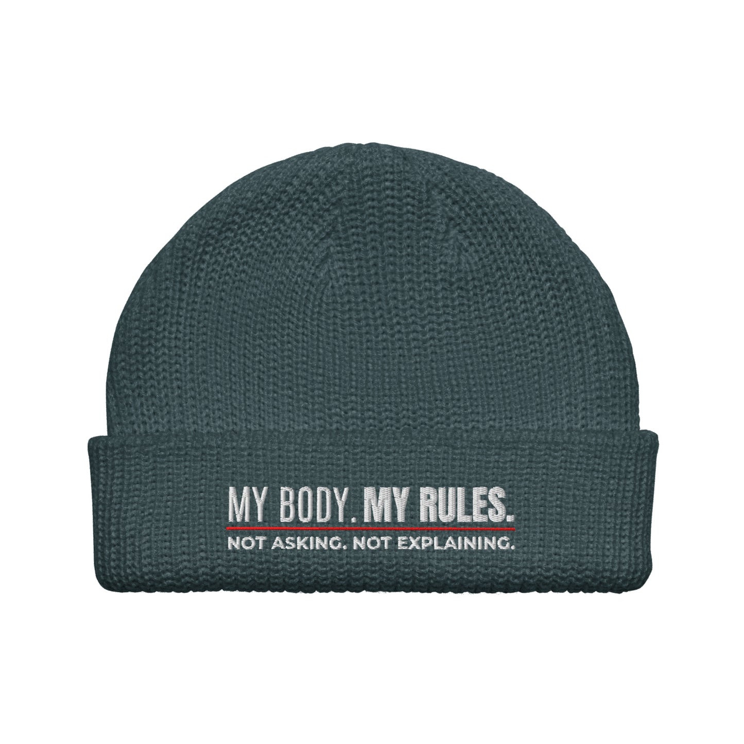 My Body My Rules Beanie – Fisherman Style Ribbed Knit Hat | Unisex Winter Accessory