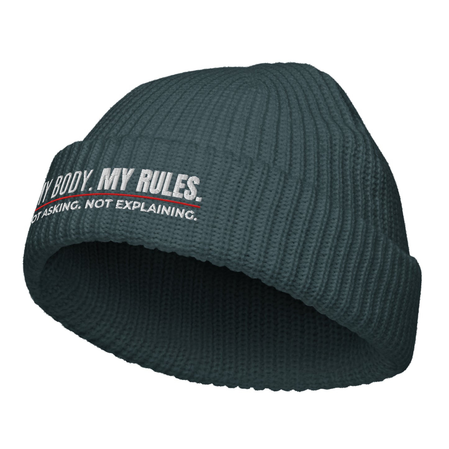My Body My Rules Beanie – Fisherman Style Ribbed Knit Hat | Unisex Winter Accessory