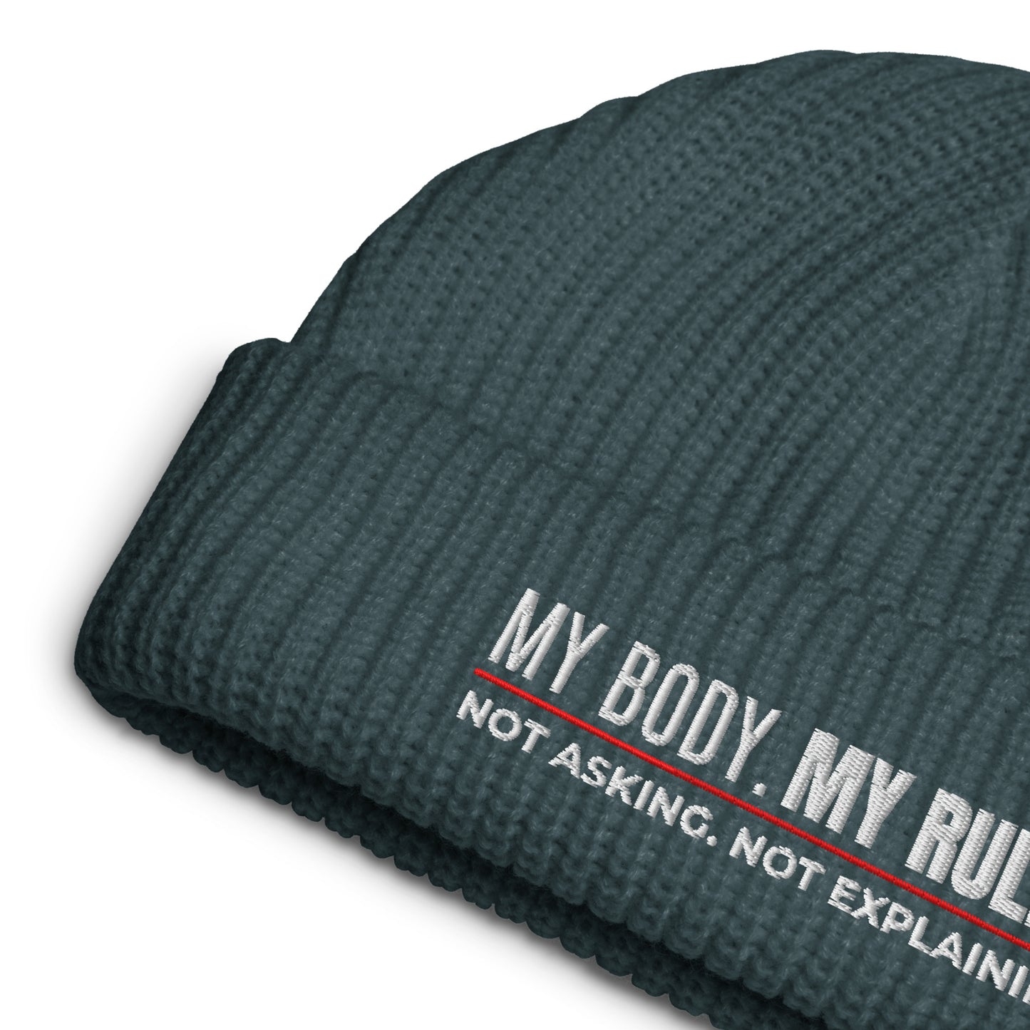 My Body My Rules Beanie – Fisherman Style Ribbed Knit Hat | Unisex Winter Accessory