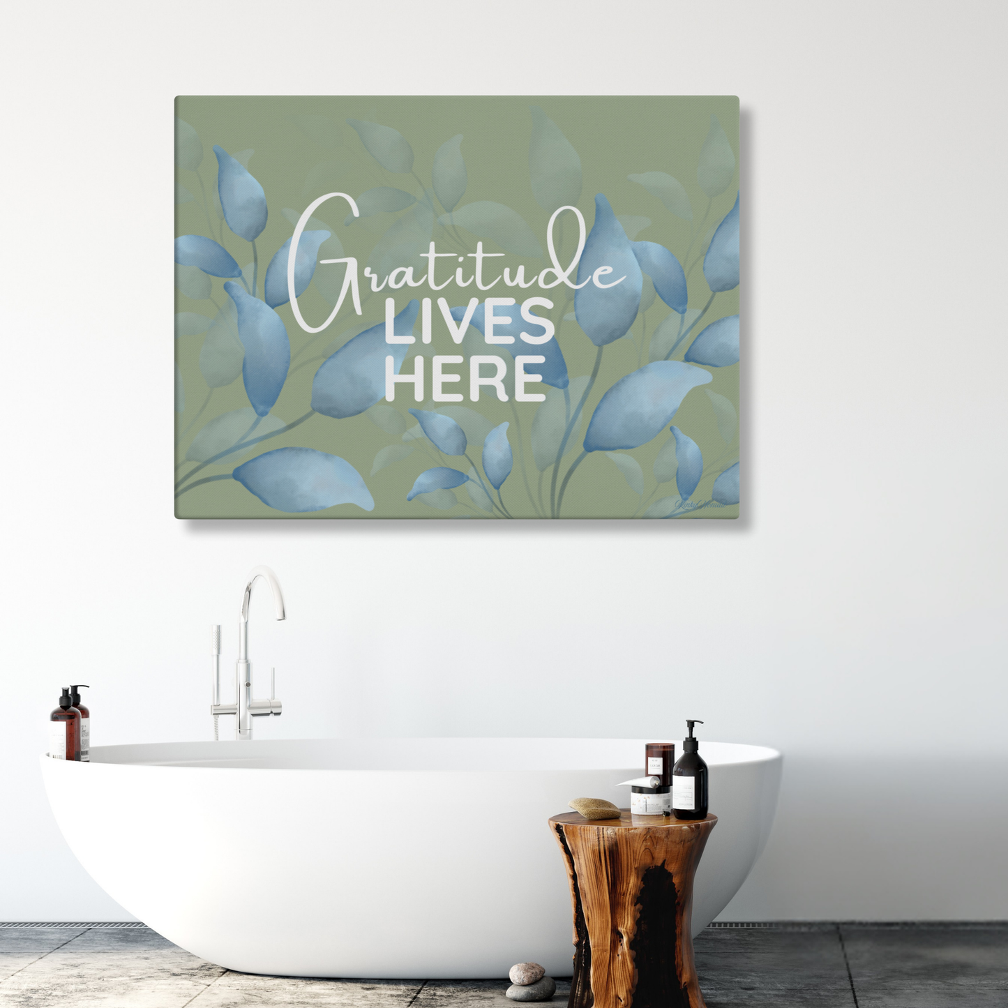 Gratitude Lives Here Canvas Wall Art – Inspirational Quote Print | Modern Botanical Home Decor | 4 Sizes