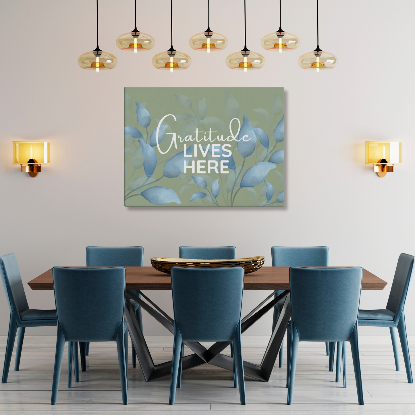 Gratitude Lives Here Canvas Wall Art – Inspirational Quote Print | Modern Botanical Home Decor | 4 Sizes