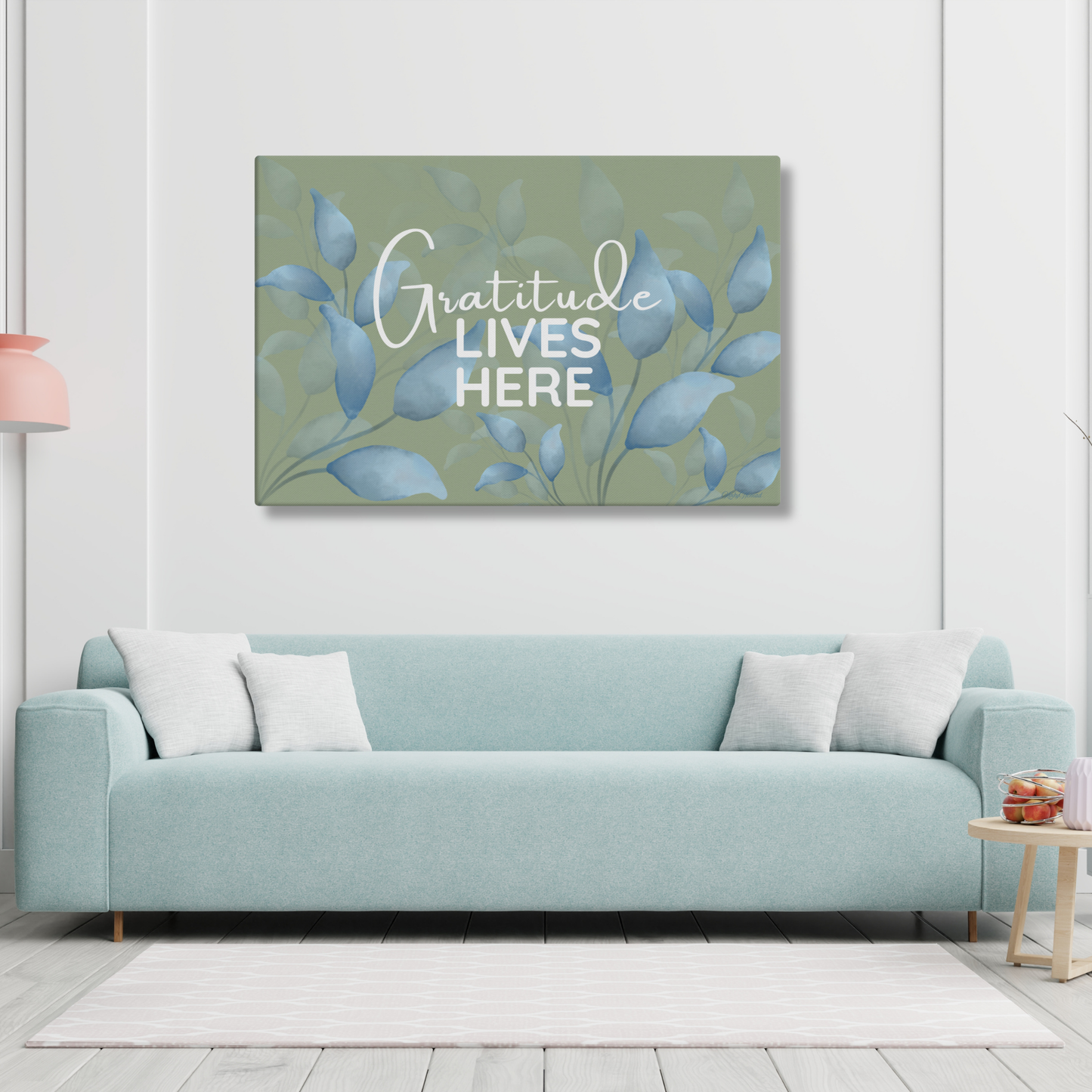 Gratitude Lives Here Canvas Wall Art – Inspirational Quote Print | Modern Botanical Home Decor | 4 Sizes