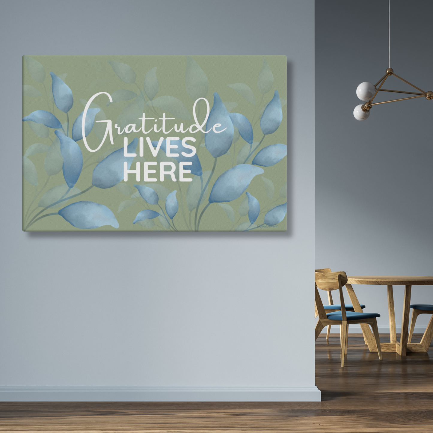 Gratitude Lives Here Canvas Wall Art – Inspirational Quote Print | Modern Botanical Home Decor | 4 Sizes