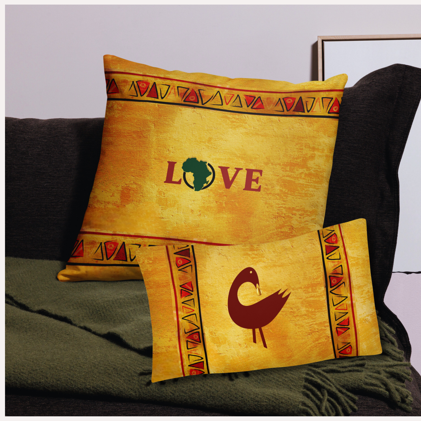 Love Africa Adinkra Symbol Throw Pillow Set – Akoben, Unity in Diversity, Sankofa, 4-Piece Collection