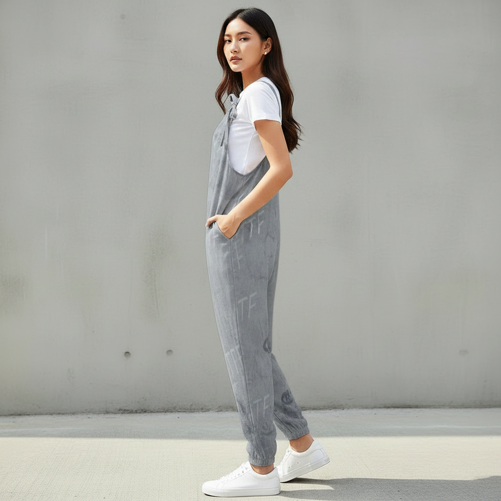 WTAF Baggy Jumpsuit – Oversized Bow Strap Streetwear Romper Baggy Suspender Jumpsuit