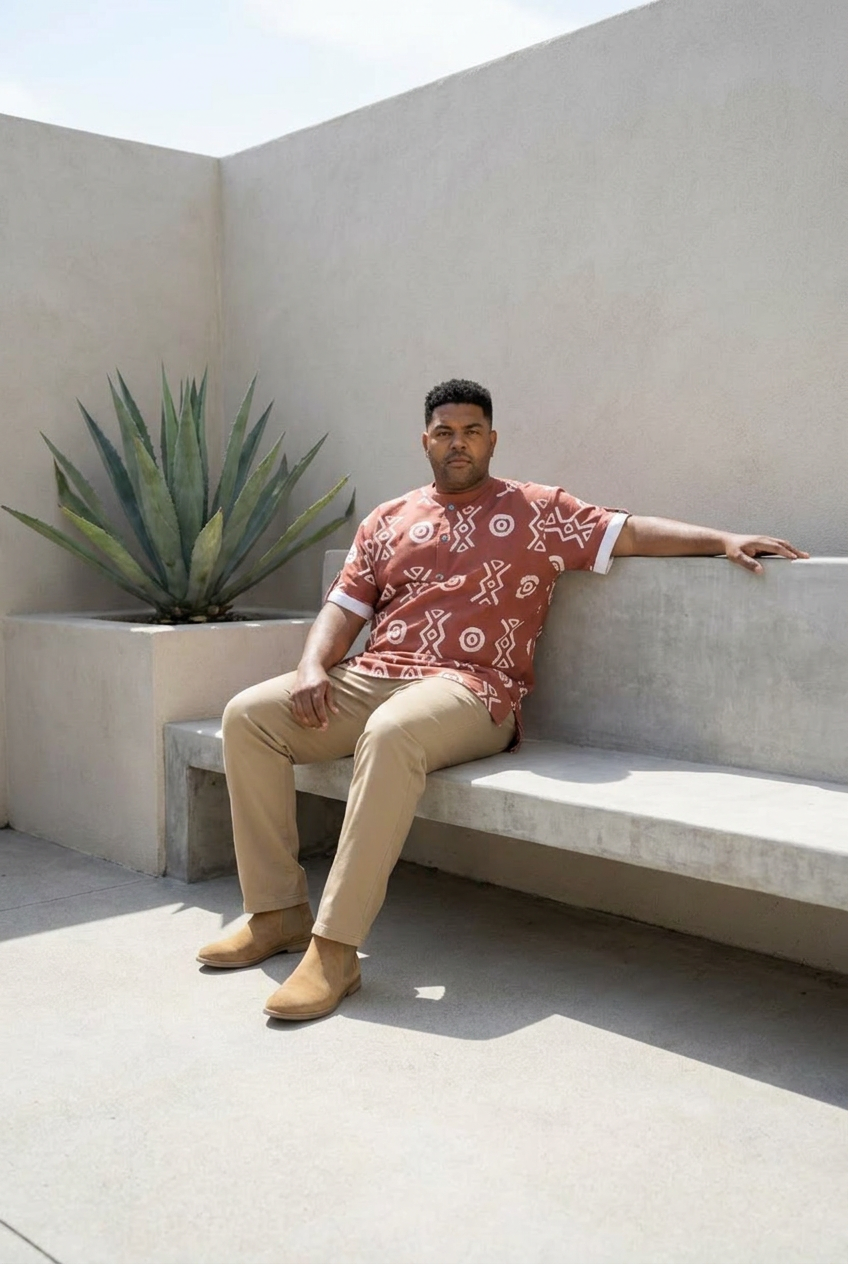 African Henley Shirt | Savanna Earth Adinkra-Inspired Short Sleeve | Savanna Collection | Kinky Nomad