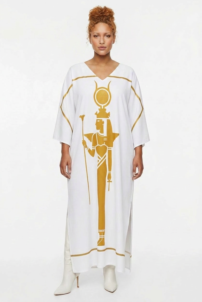 White Isis Kaftan | Egyptian Goddess Kaftan | Kemet Collection | Kinky Nomad