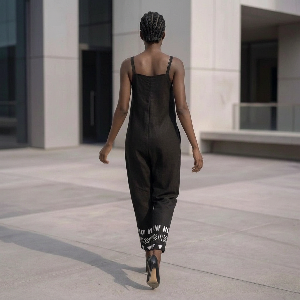 Bogolan Print V-Neck Jumpsuit | Afro Boho | Mud Cloth | Kinky Nomad