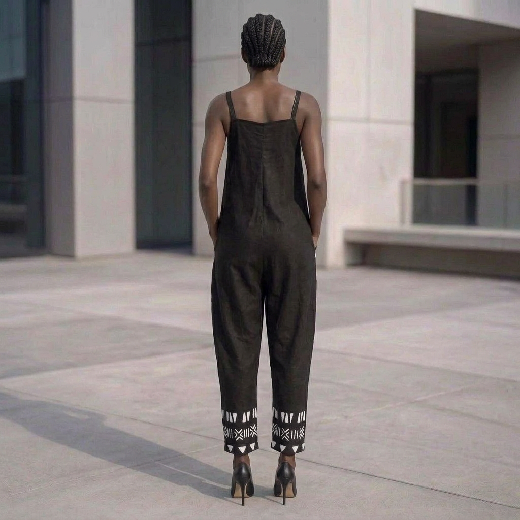 Bogolan Print V-Neck Jumpsuit | Afro Boho | Mud Cloth | Kinky Nomad
