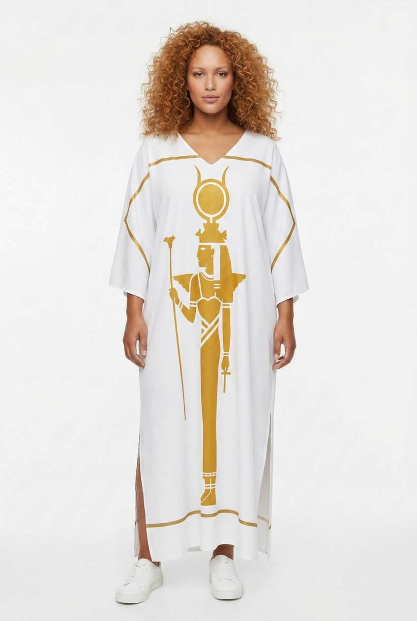 White Isis Kaftan | Egyptian Goddess Kaftan | Kemet Collection | Kinky Nomad