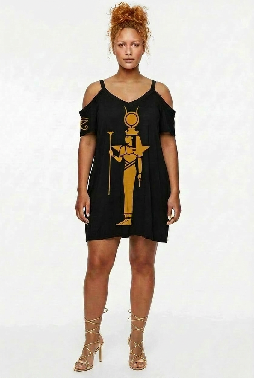Isis Dress | Egyptian Goddess Cold Shoulder Dress | Kemet Collection | Kinky Nomad