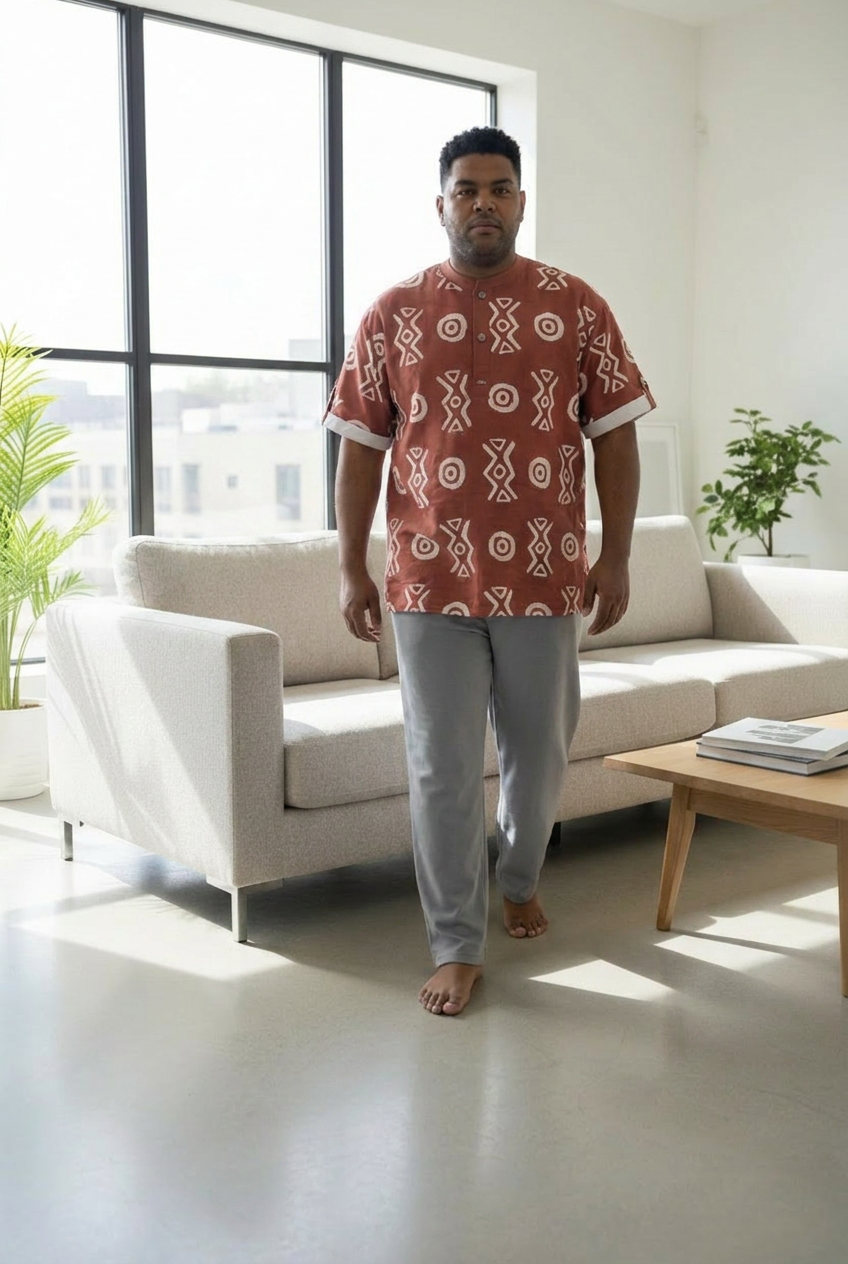 African Henley Shirt | Savanna Earth Adinkra-Inspired Short Sleeve | Savanna Collection | Kinky Nomad