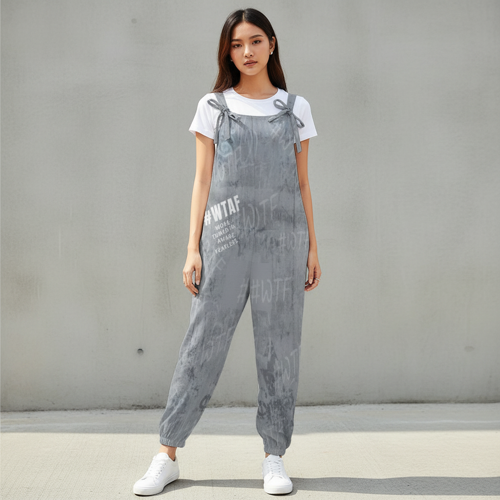 WTAF Baggy Jumpsuit – Oversized Bow Strap Streetwear Romper Baggy Suspender Jumpsuit