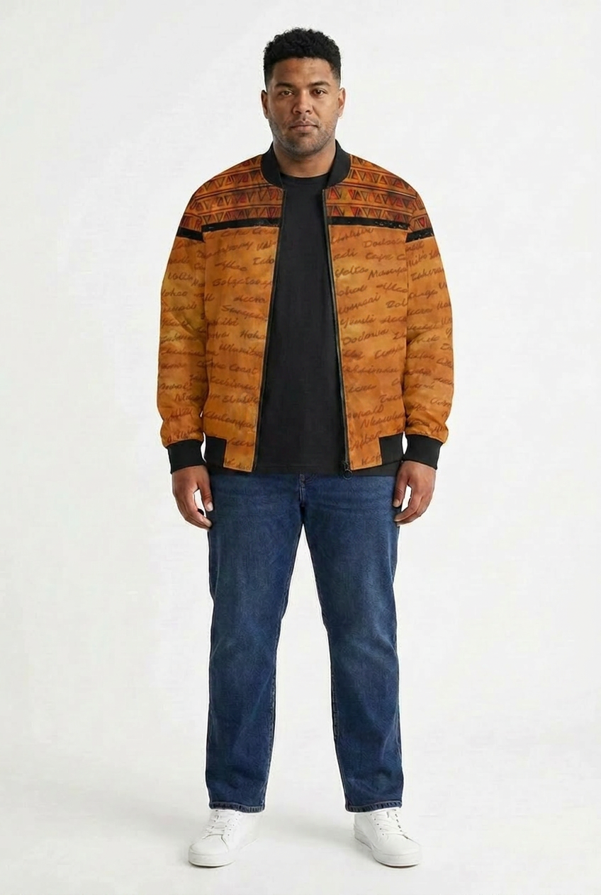 Ghana Print Bomber Jacket | All Roads Lead to Ghana | Kinky Nomad