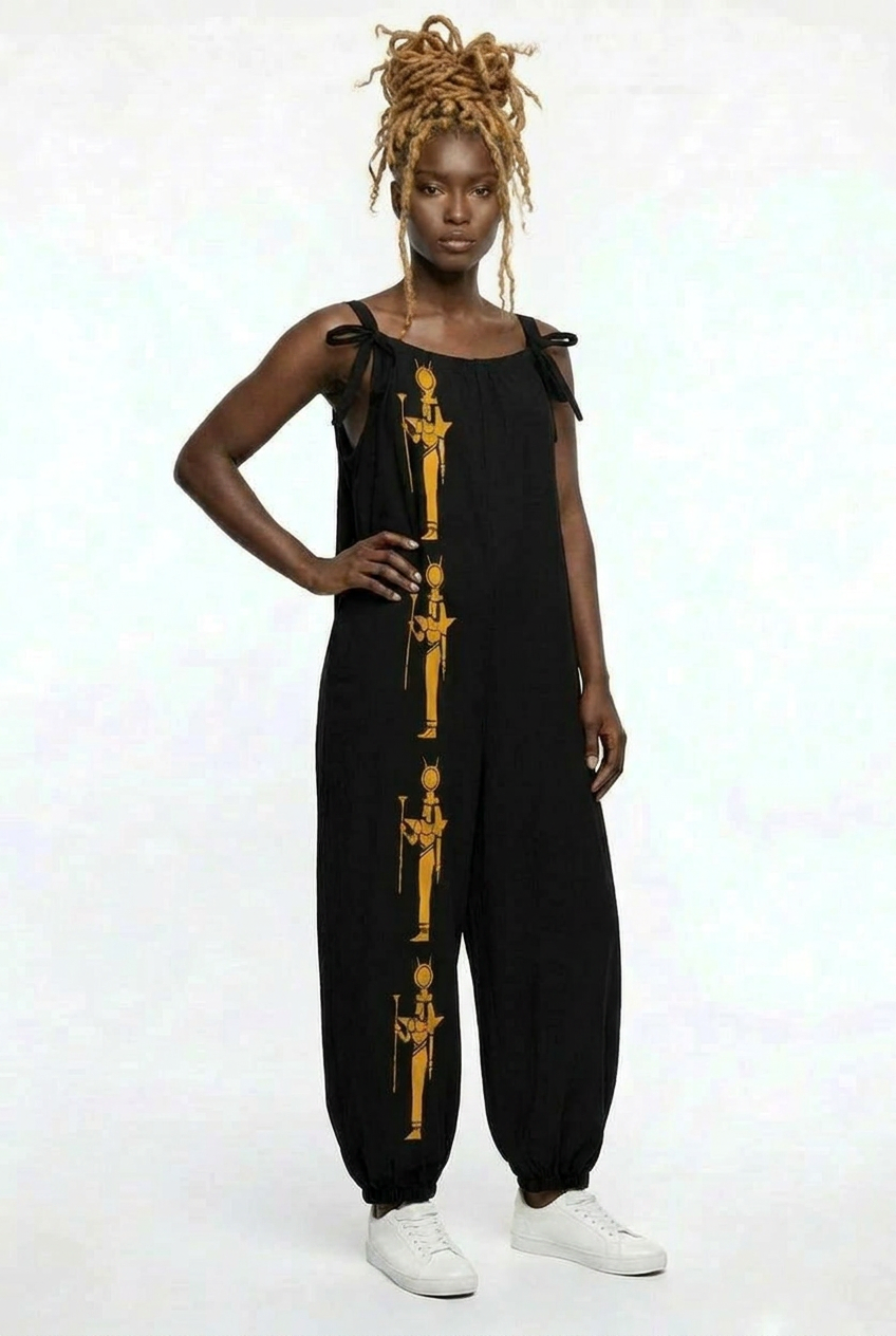 Baggy Harem Jumpsuit | Kemet Angles Ghana Print | Kinky Nomad