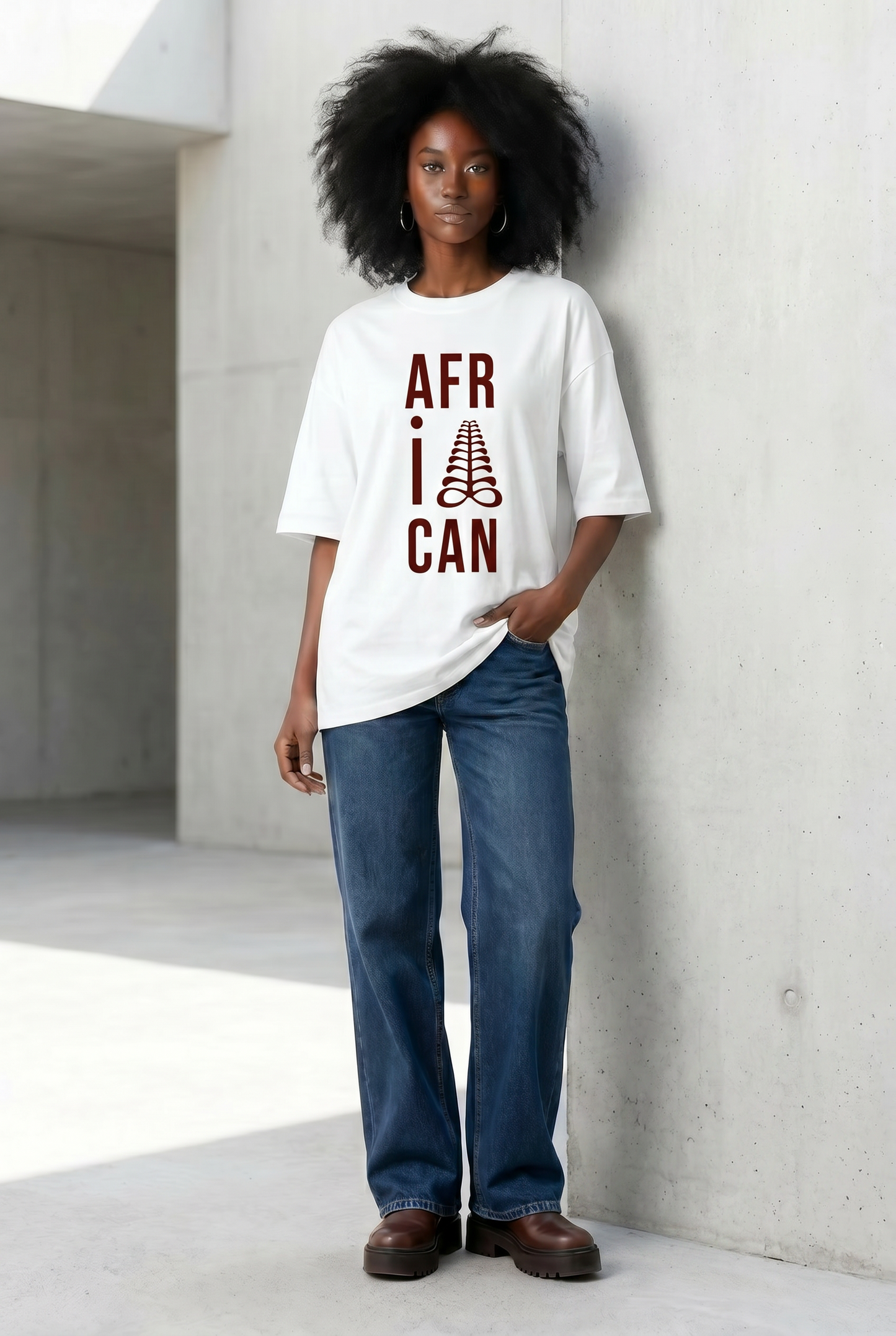 AFRICAN Oversized Tee | Aya Adinkra Symbol | Organic Cotton | Kinky Nomad