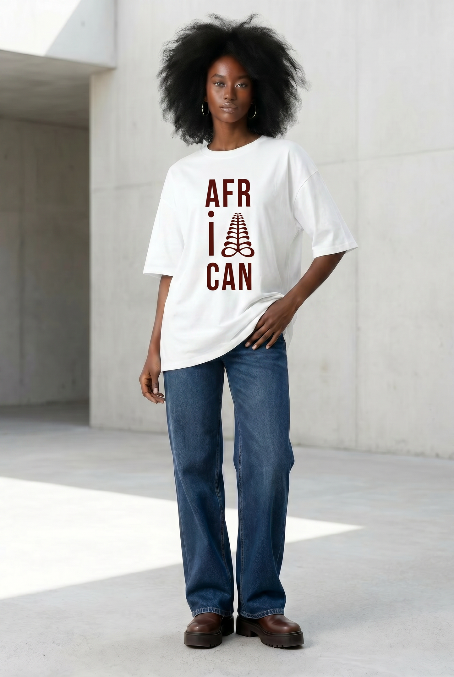 AFRICAN Oversized Tee | Aya Adinkra Symbol | Organic Cotton | Kinky Nomad
