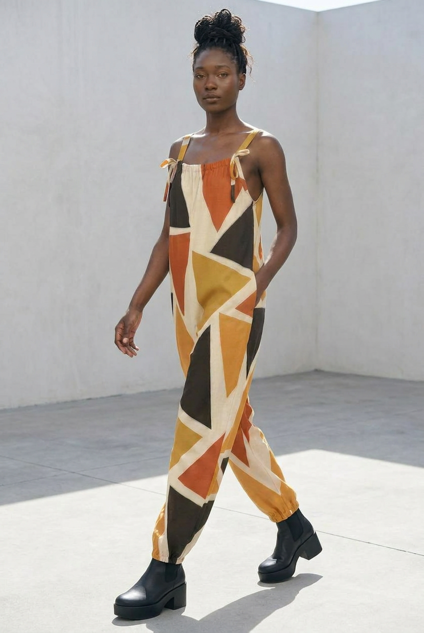 Baggy Harem Jumpsuit | Kemet Angles Ghana Print | Kinky Nomad