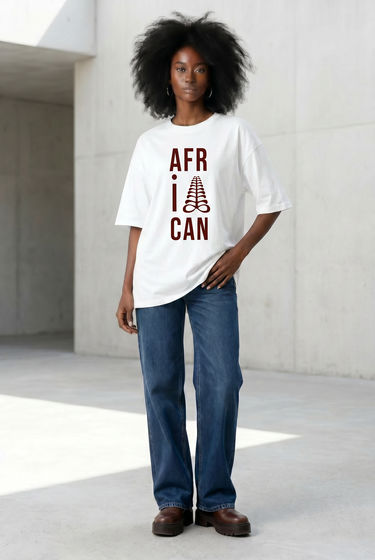 AFRICAN Oversized Tee | Aya Adinkra Symbol | Organic Cotton | Kinky Nomad