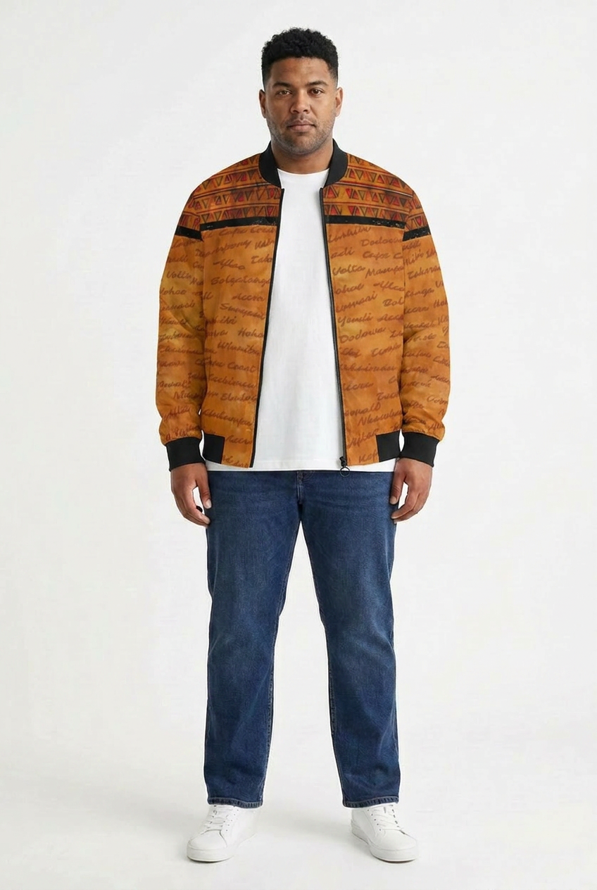 Ghana Print Bomber Jacket | All Roads Lead to Ghana | Kinky Nomad
