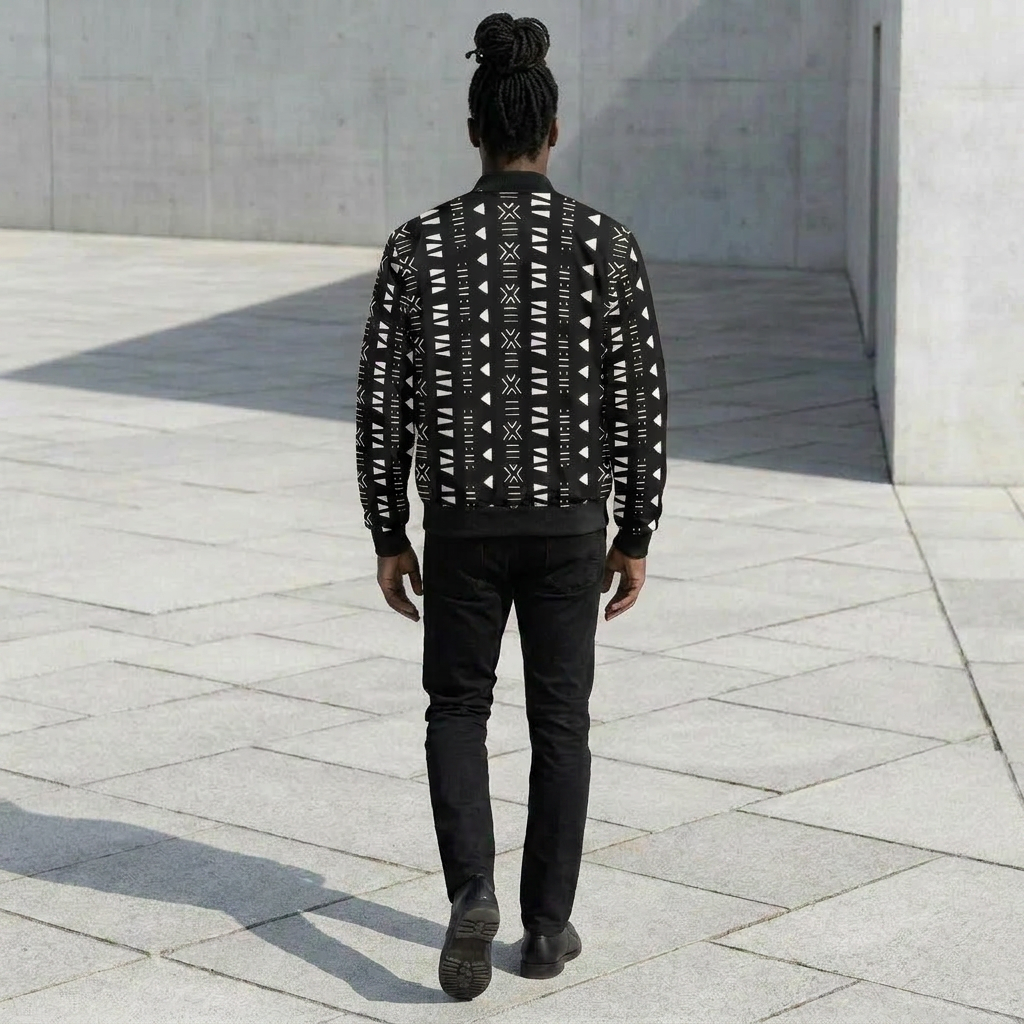 Men's Bomber Jacket | Angles Bogolan Ghana Kemet | Kinky Nomad