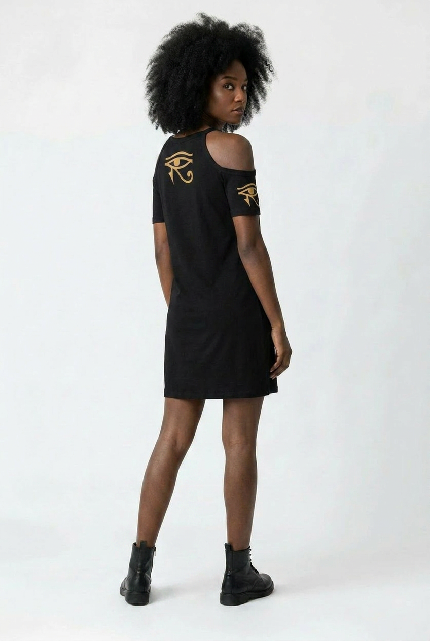 Isis Dress | Egyptian Goddess Cold Shoulder Dress | Kemet Collection | Kinky Nomad