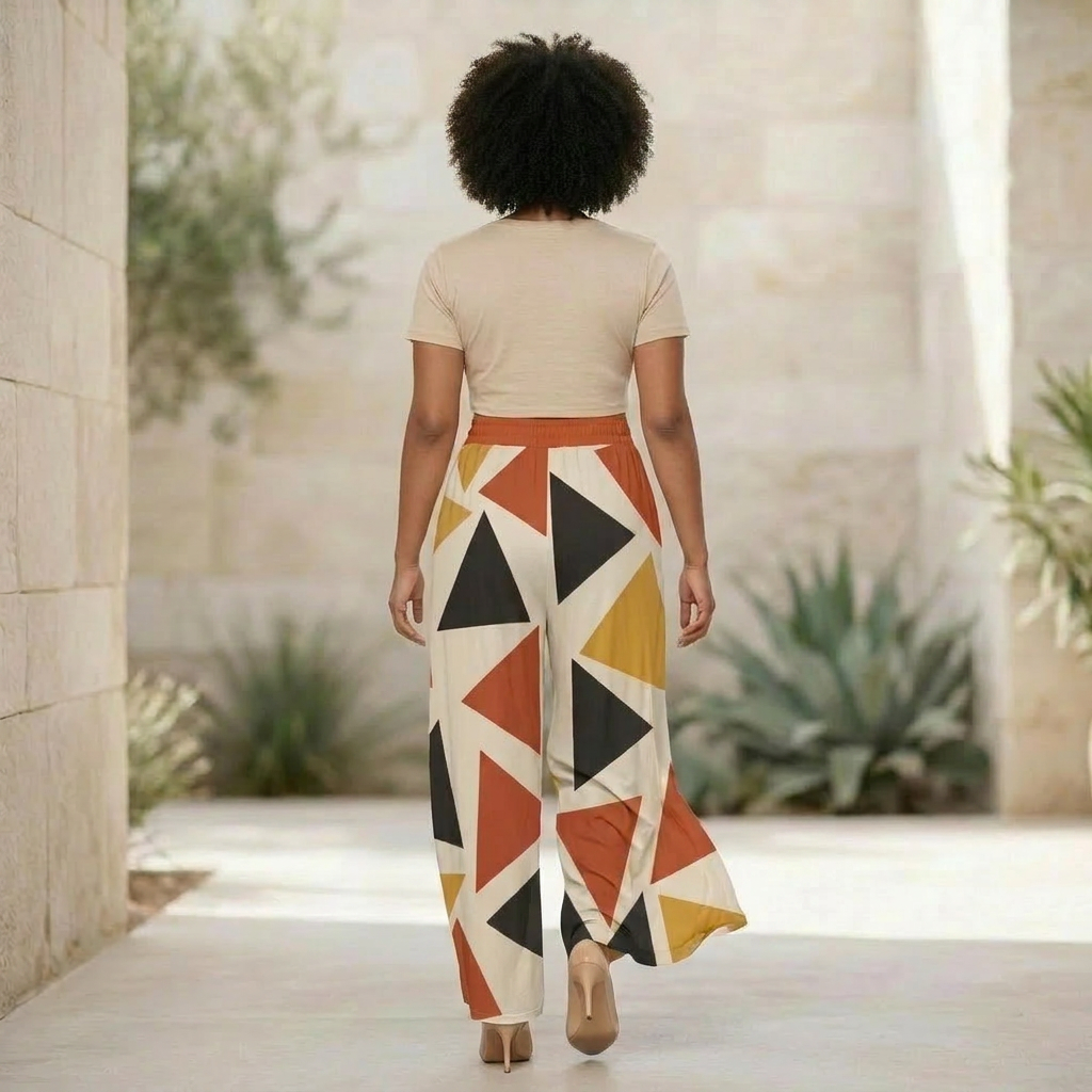 Printed Wide Leg Pants | Angles Bogolan Ghana Ground | Kinky Nomad