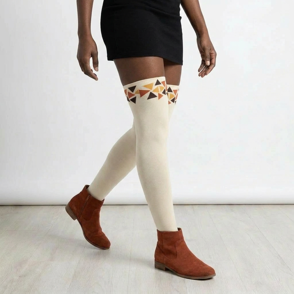 Printed Thigh-High Stockings | Isis Bogolan Angles | Kinky Nomad