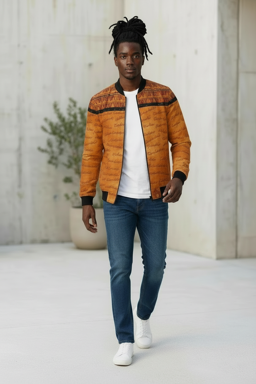 Ghana Print Bomber Jacket | All Roads Lead to Ghana | Kinky Nomad