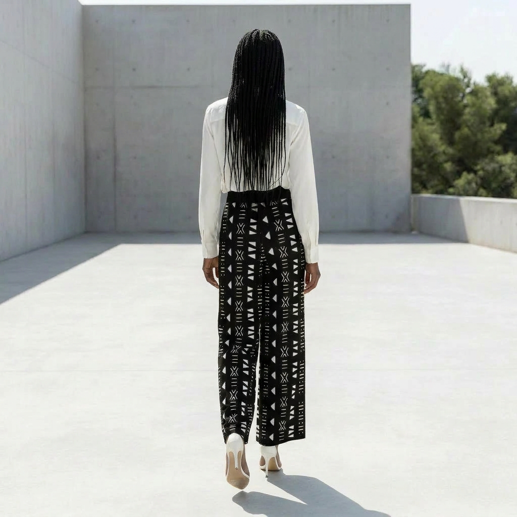 Printed Wide Leg Pants | Angles Bogolan Ghana Ground | Kinky Nomad