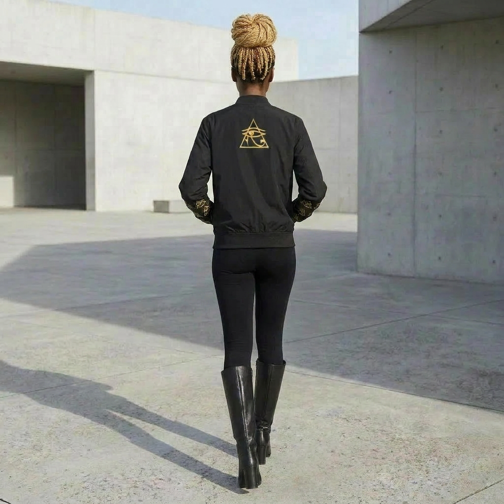 Women's Bomber Jacket | Angles Bogolan Ghana Isis | Kinky Nomad