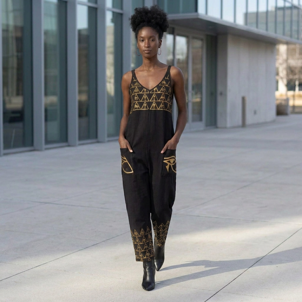 Isis V-Neck Jumpsuit | Kemet Series | Black & Gold | Kinky Nomad