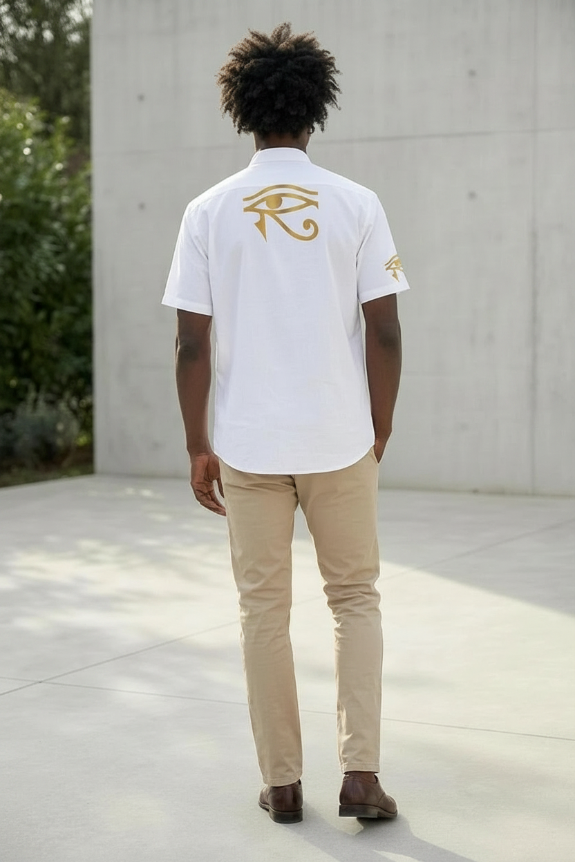 Stand Up Collar Shirt | Osiris Gold Print | Kemet Series | Kinky Nomad