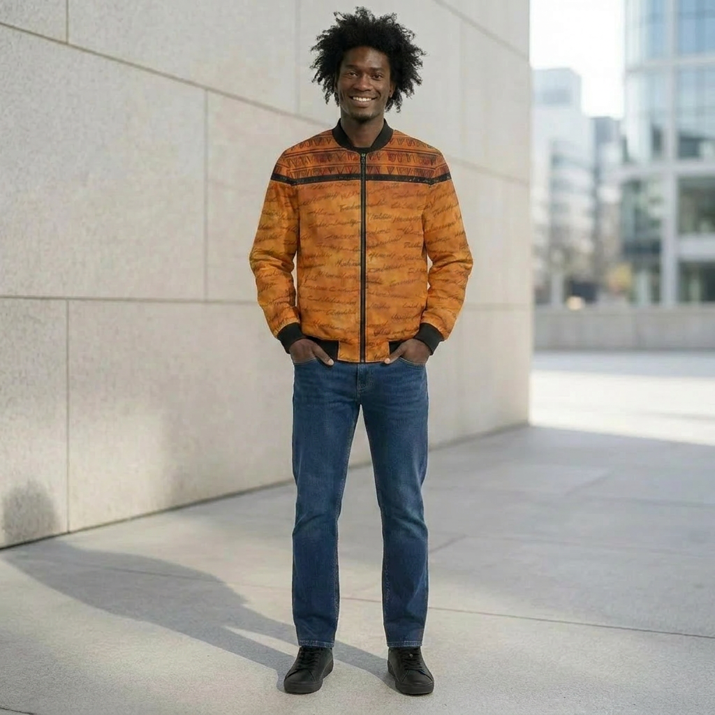 Men's Bomber Jacket | Angles Bogolan Ghana Kemet | Kinky Nomad