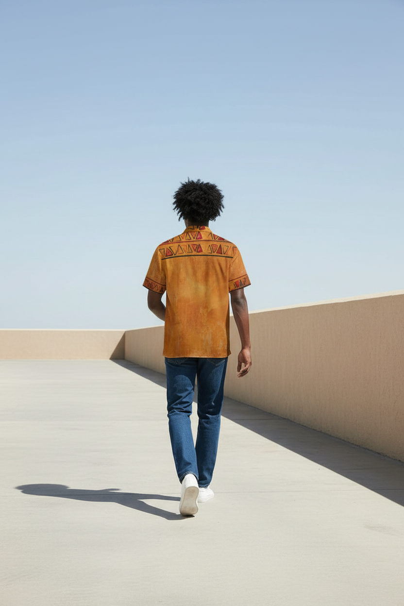 Stand Up Collar Shirt | Osiris Gold Print Ghana Ground | Kinky Nomad