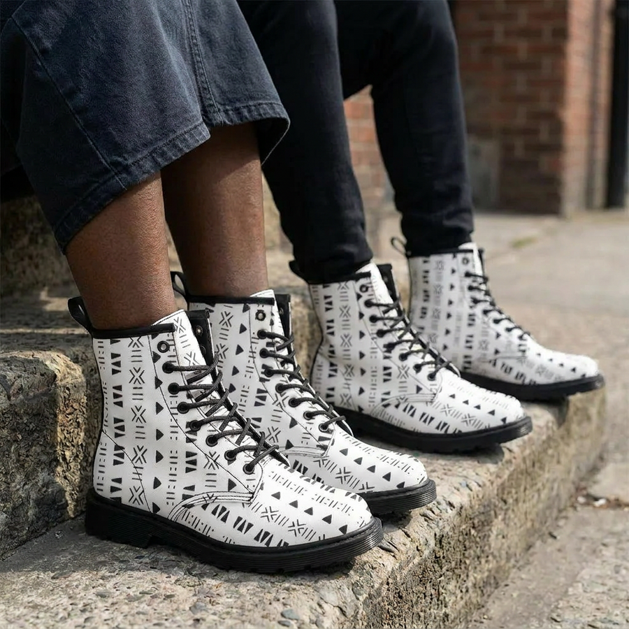 Bogolan Print Combat Boots | Mud Cloth | Afro Boho Sole | Kinky Nomad