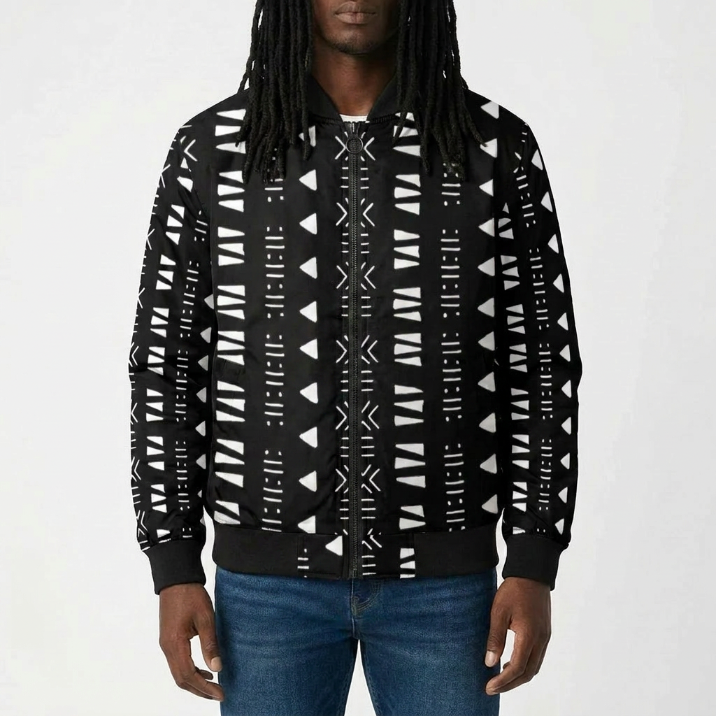 Men's Bomber Jacket | Angles Bogolan Ghana Kemet | Kinky Nomad