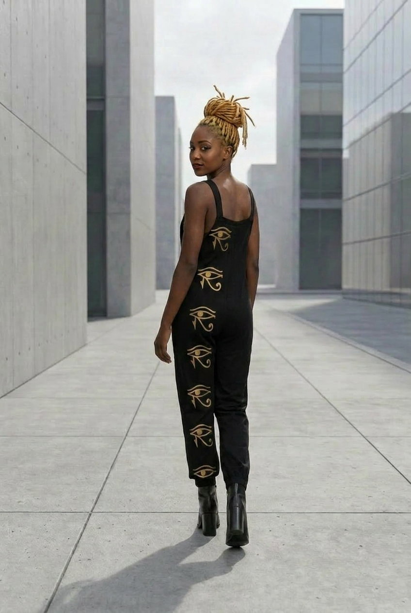 Baggy Harem Jumpsuit | Kemet Angles Ghana Print | Kinky Nomad