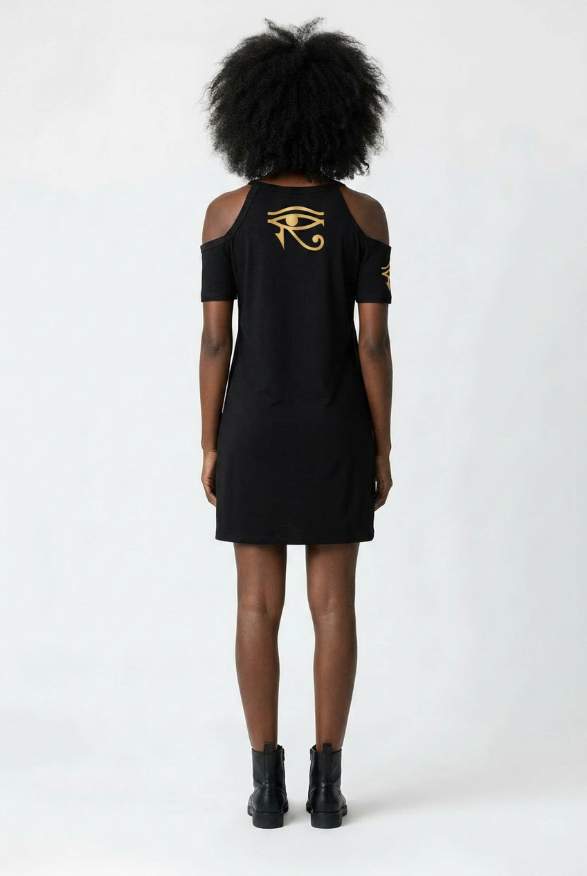Isis Dress | Egyptian Goddess Cold Shoulder Dress | Kemet Collection | Kinky Nomad