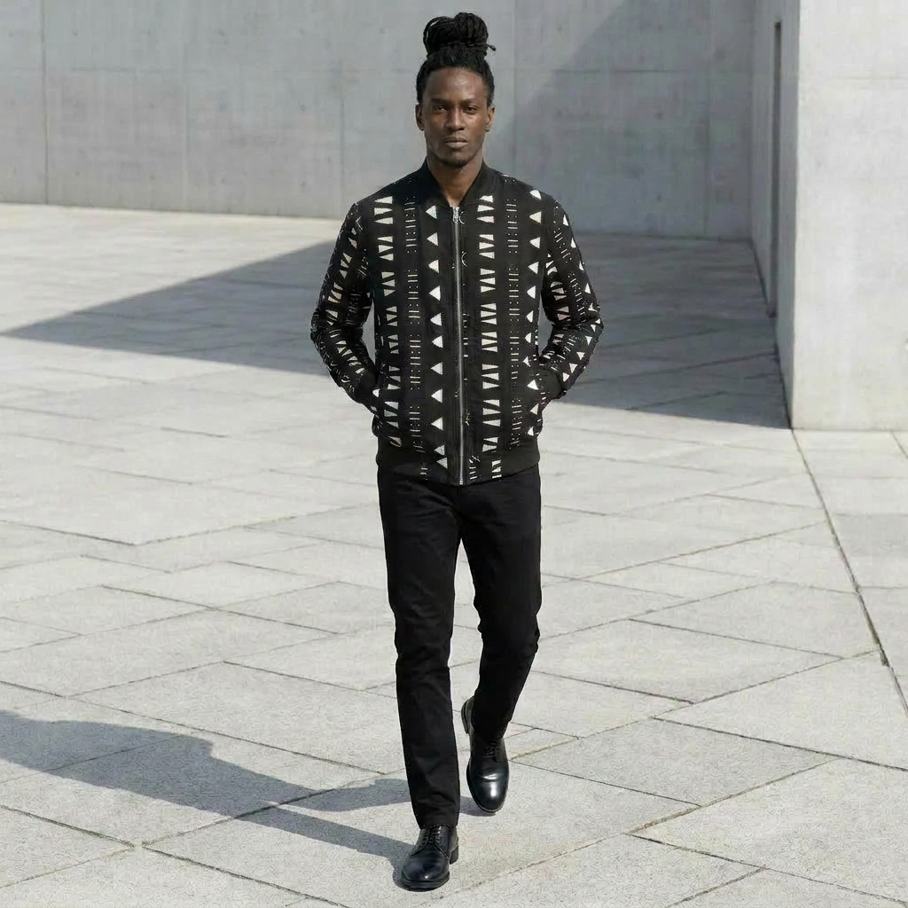 Men's Bomber Jacket | Angles Bogolan Ghana Kemet | Kinky Nomad