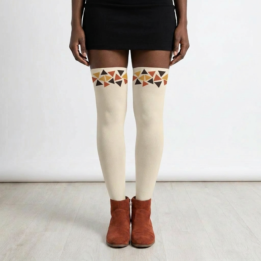 Printed Thigh-High Stockings | Isis Bogolan Angles | Kinky Nomad