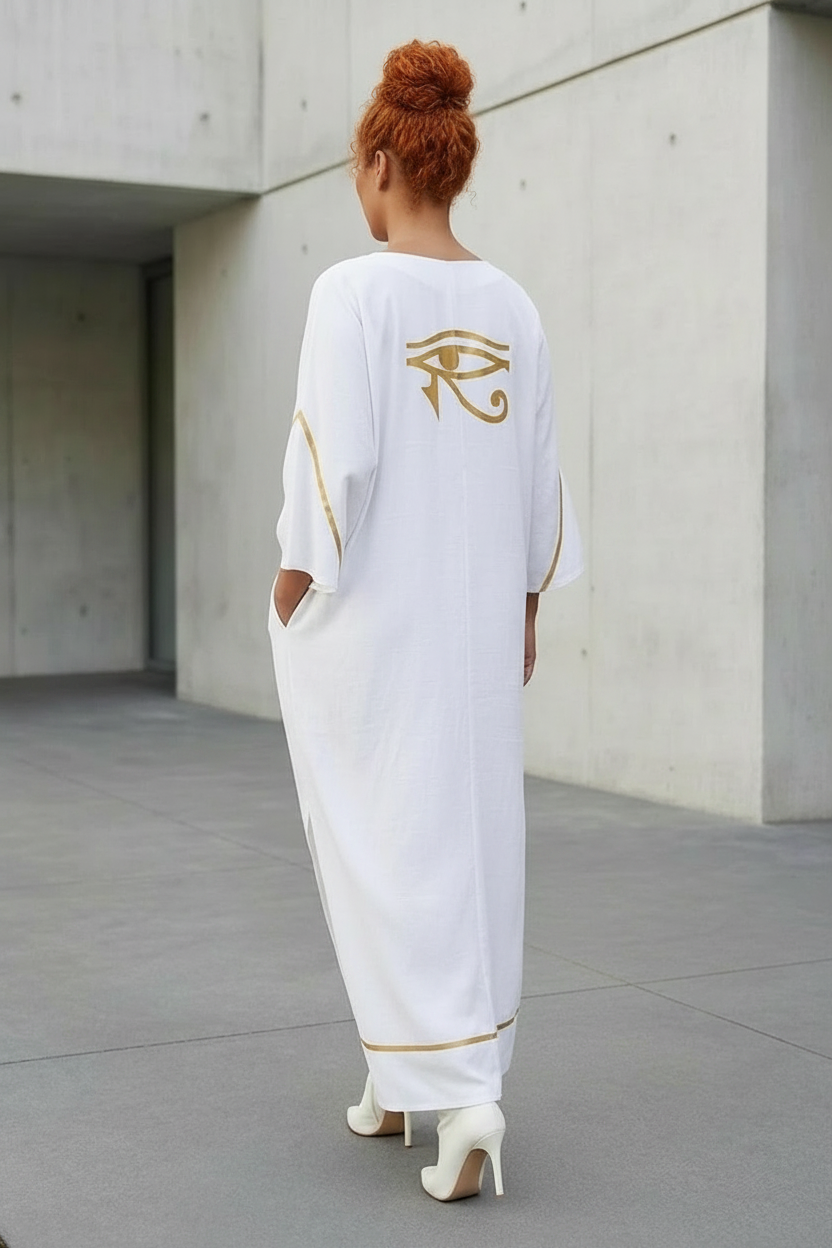 White Isis Kaftan | Egyptian Goddess Kaftan | Kemet Collection | Kinky Nomad