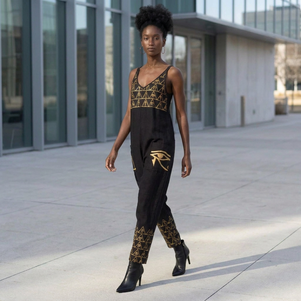 Isis V-Neck Jumpsuit | Kemet Series | Black & Gold | Kinky Nomad