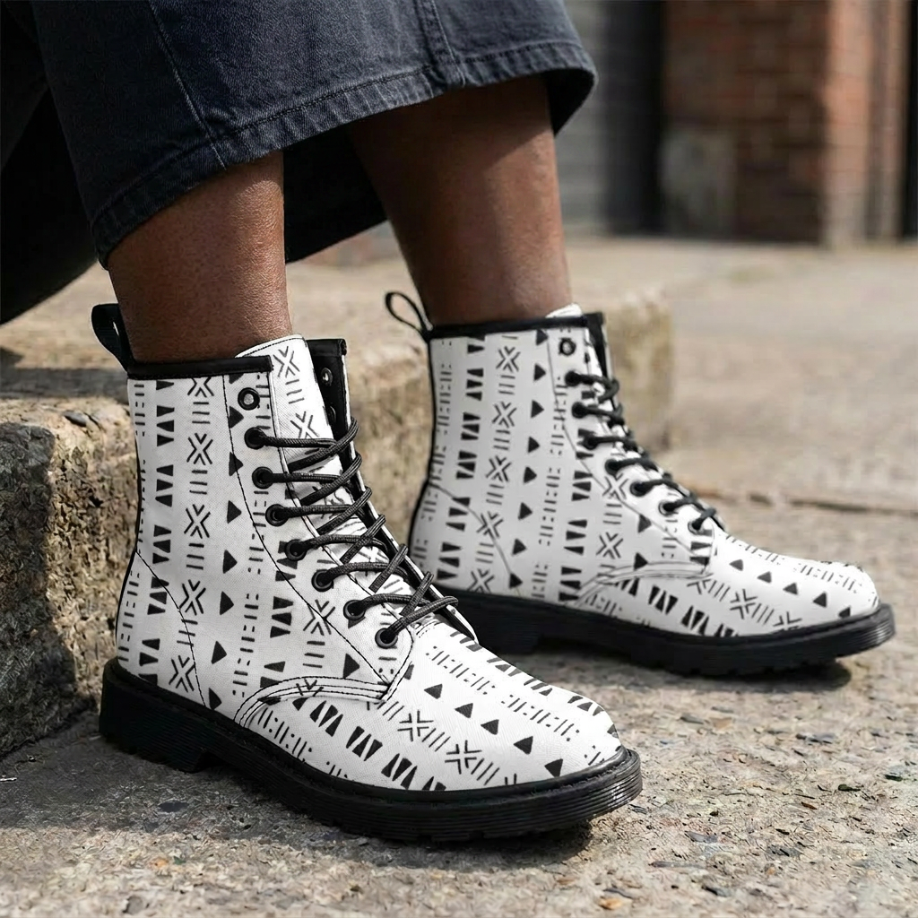 Bogolan Print Combat Boots | Mud Cloth | Afro Boho Sole | Kinky Nomad