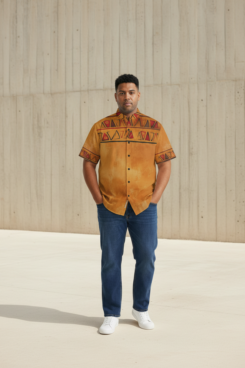 Stand Up Collar Shirt | Osiris Gold Print Ghana Ground | Kinky Nomad