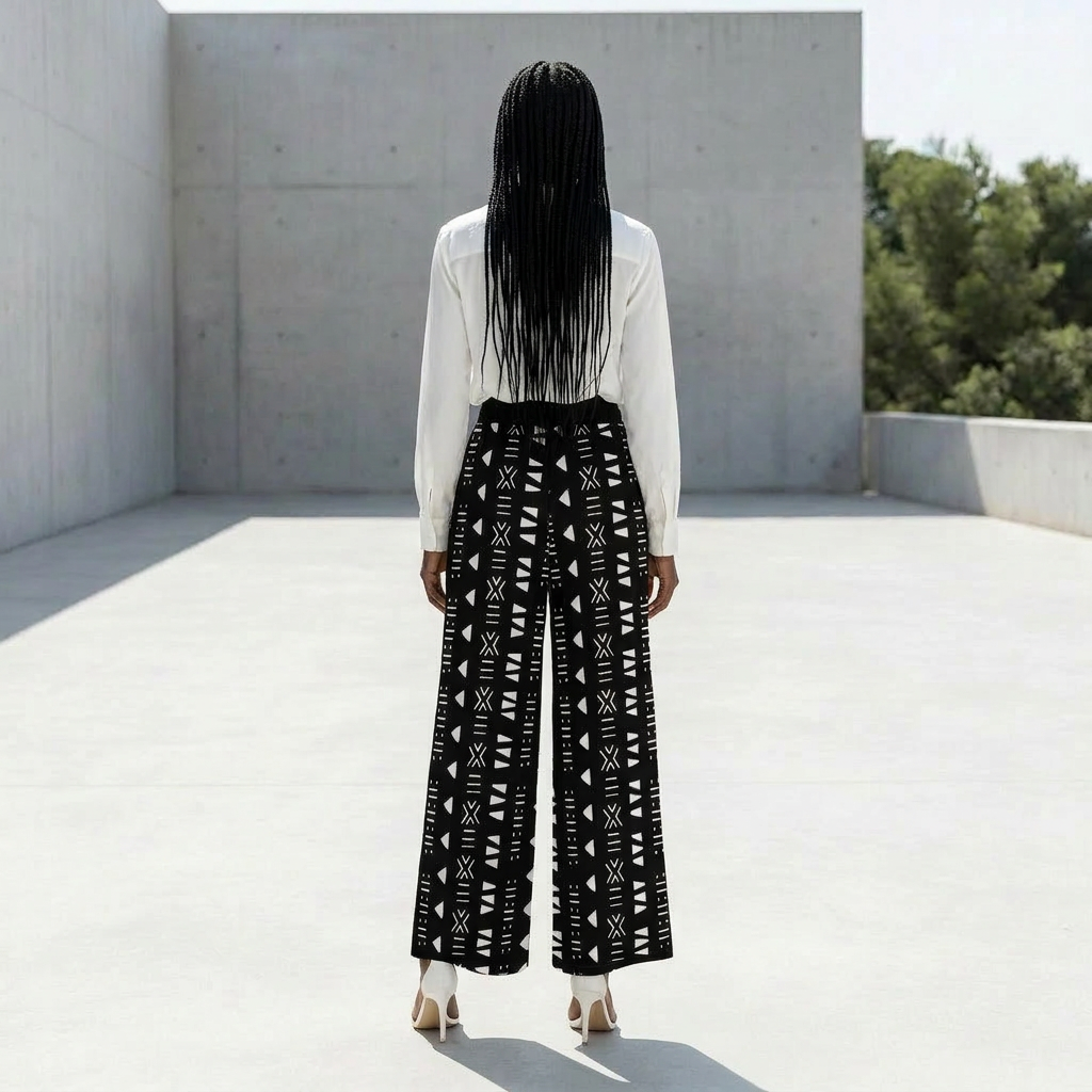 Printed Wide Leg Pants | Angles Bogolan Ghana Ground | Kinky Nomad