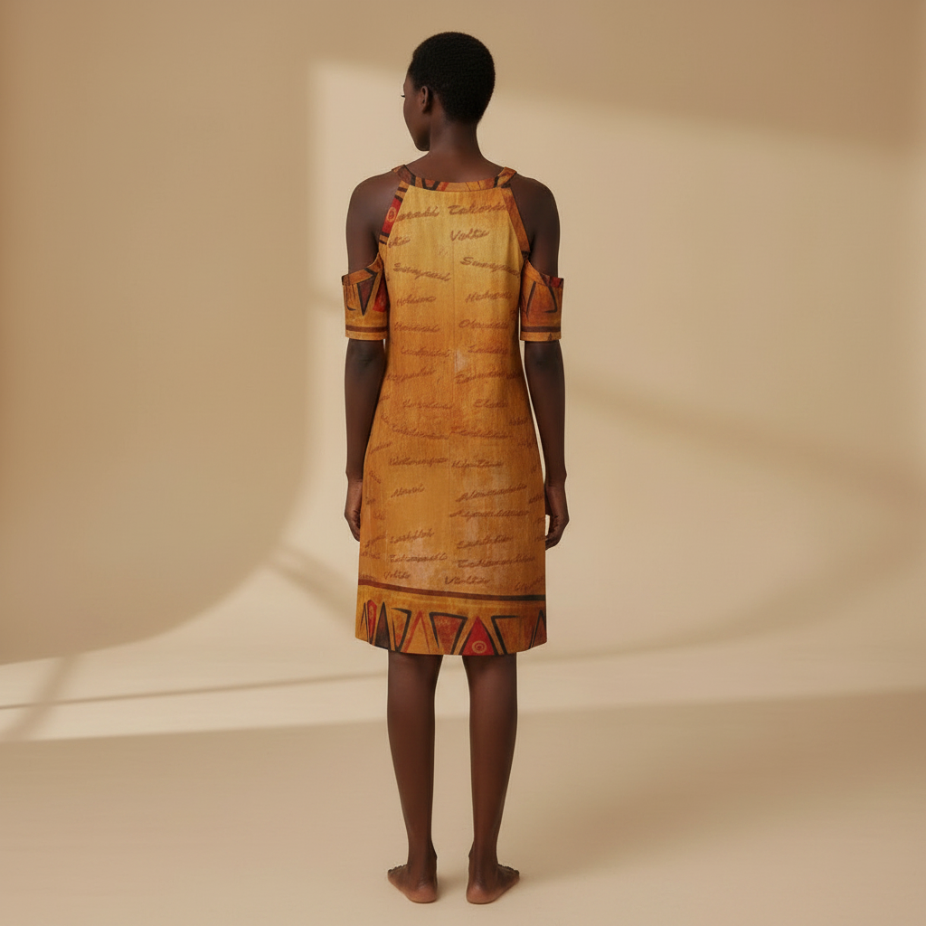 Ghana Inspired African Print Cold Shoulder Dress | Kinky Nomad