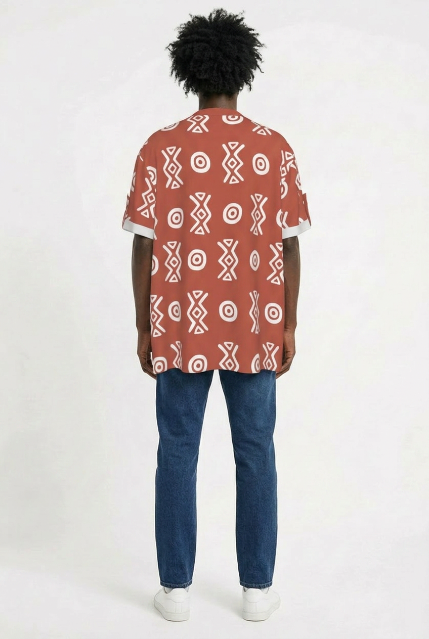 African Henley Shirt | Savanna Earth Adinkra-Inspired Short Sleeve | Savanna Collection | Kinky Nomad